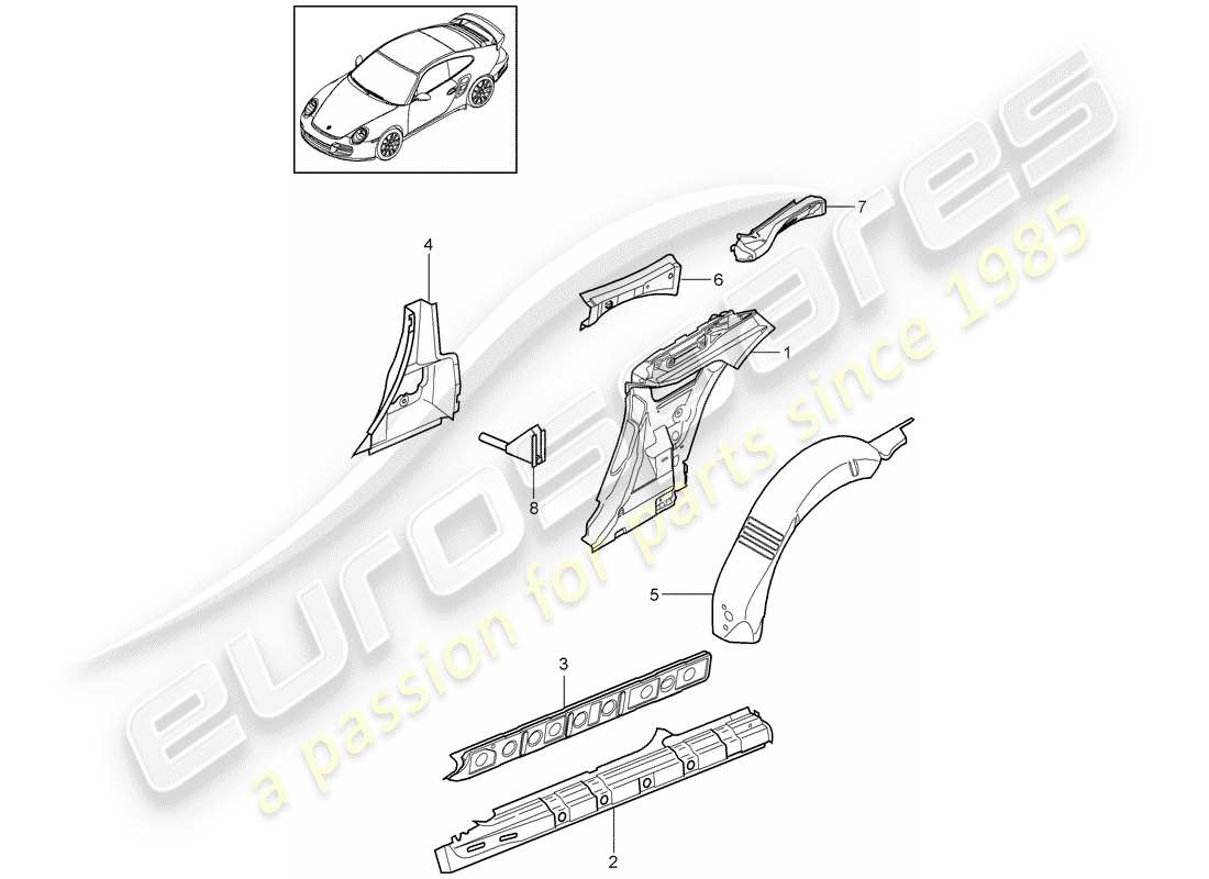 Porsche 911 T/GT2RS (2012) SIDE PANEL Part Diagram