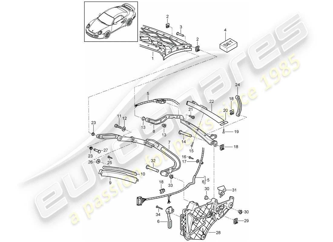 Porsche 911 T/GT2RS (2012) top frame Part Diagram