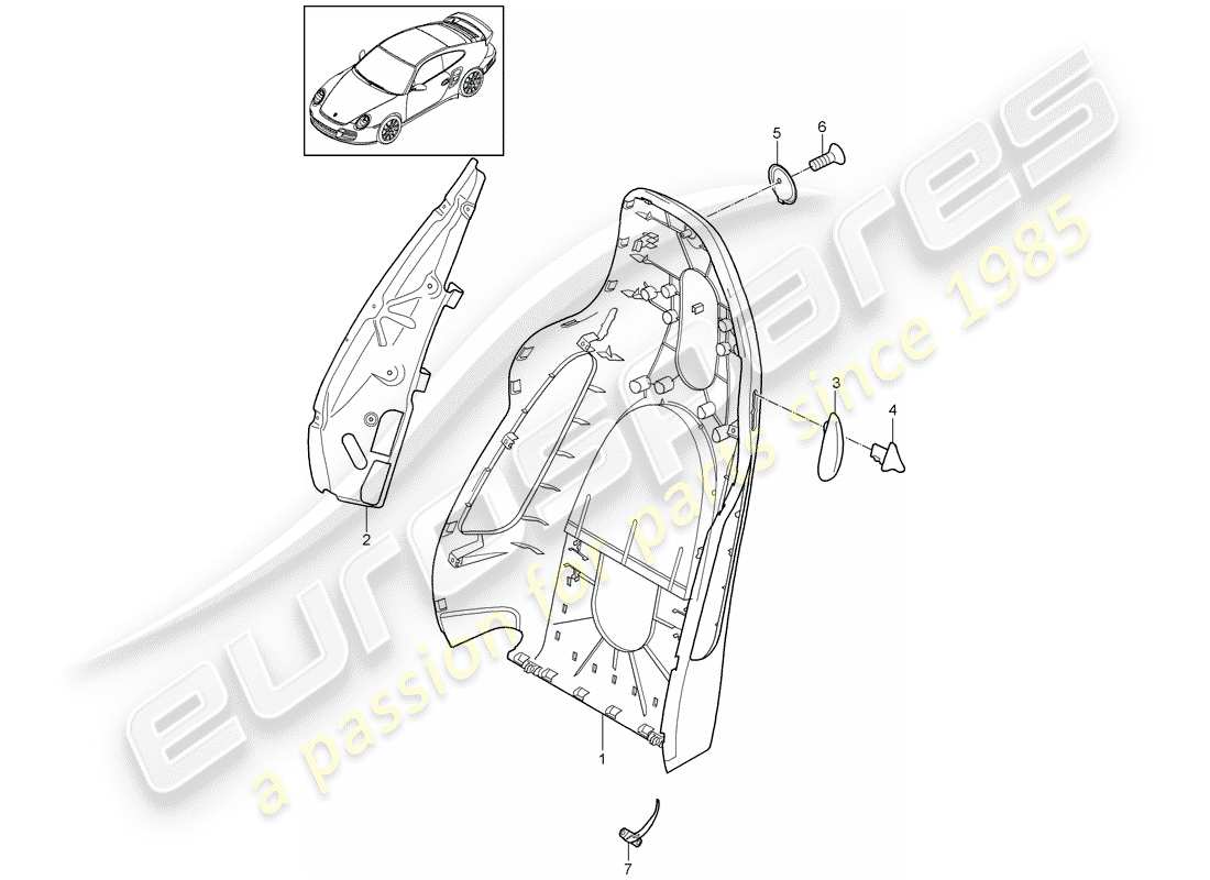 Porsche 911 T/GT2RS (2012) backrest shell Part Diagram