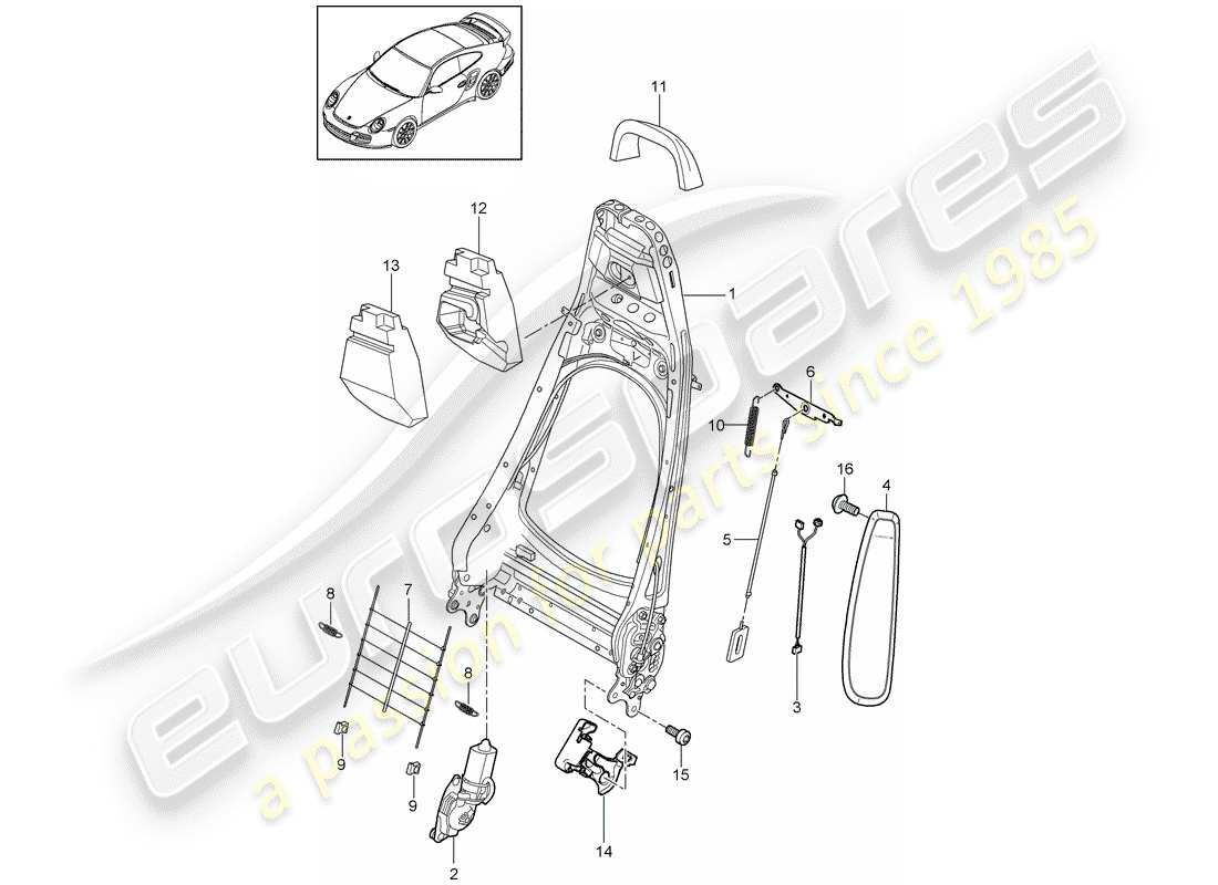 Porsche 911 T/GT2RS (2012) backrest frame Part Diagram