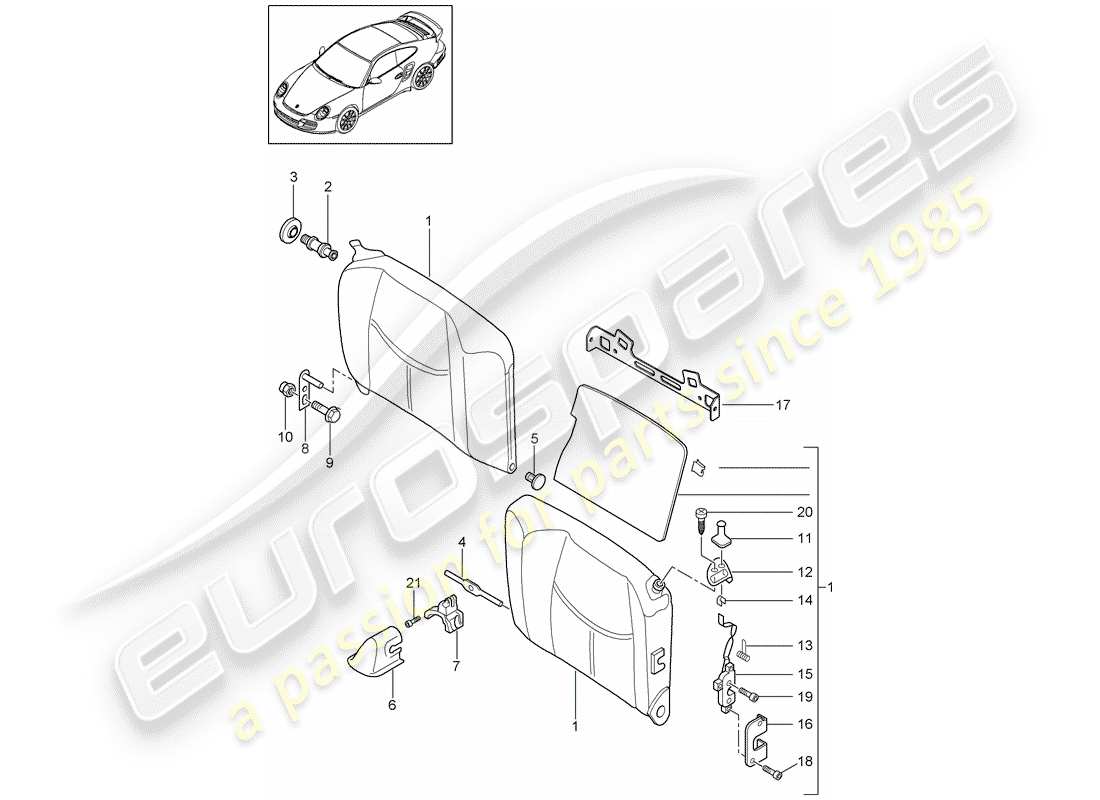 Porsche 911 T/GT2RS (2012) EMERGENCY SEAT BACKREST Part Diagram