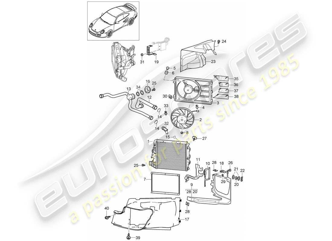 Porsche 911 T/GT2RS (2013) water cooling 3 Part Diagram