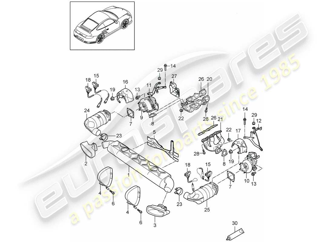 Porsche 911 T/GT2RS (2013) Exhaust System Part Diagram