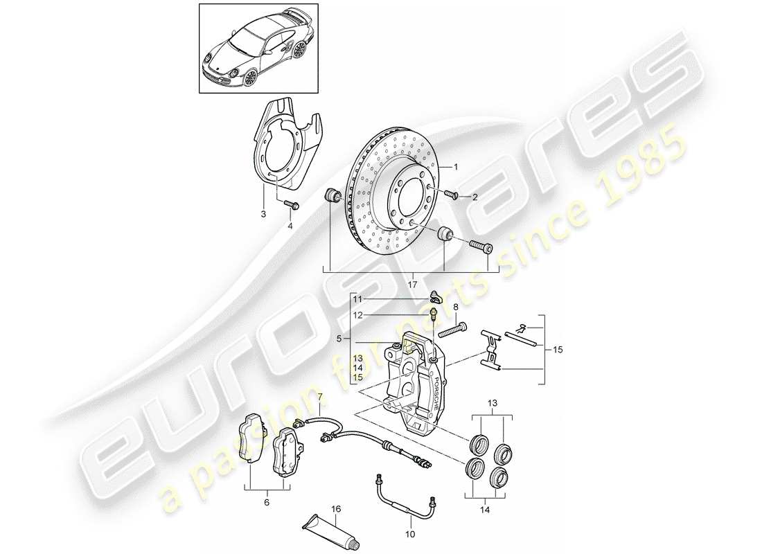 Porsche 911 T/GT2RS (2013) disc brakes Part Diagram
