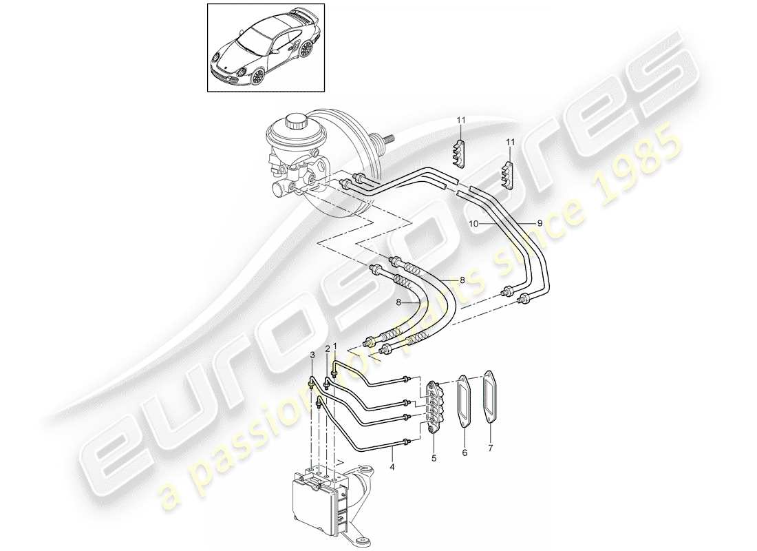 Porsche 911 T/GT2RS (2013) brake lines Part Diagram