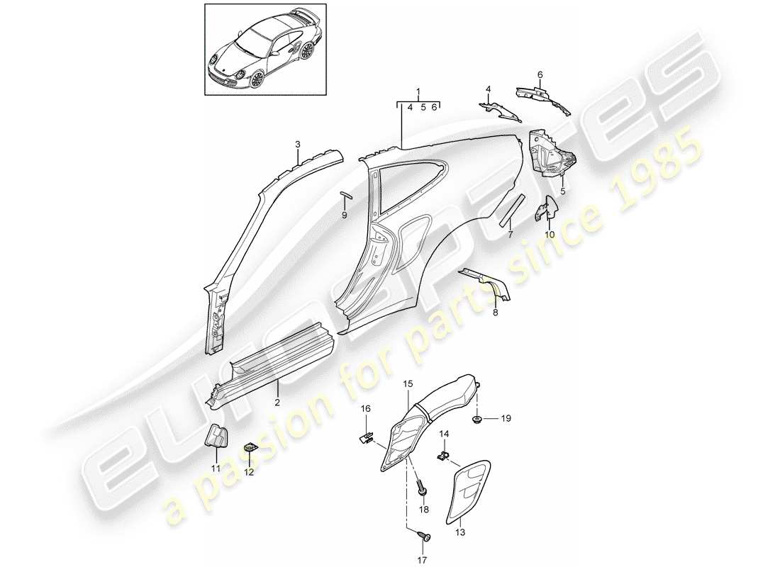 Porsche 911 T/GT2RS (2013) SIDE PANEL Part Diagram