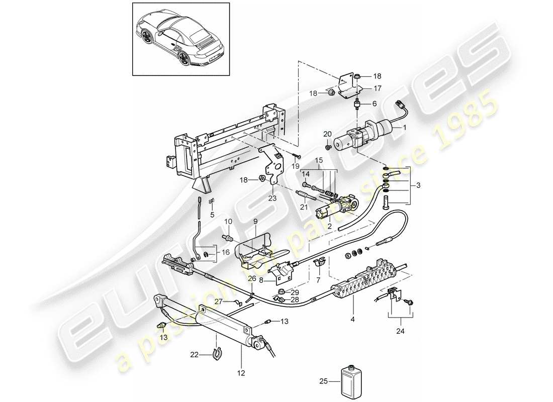 Porsche 911 T/GT2RS (2013) Convertible top Part Diagram