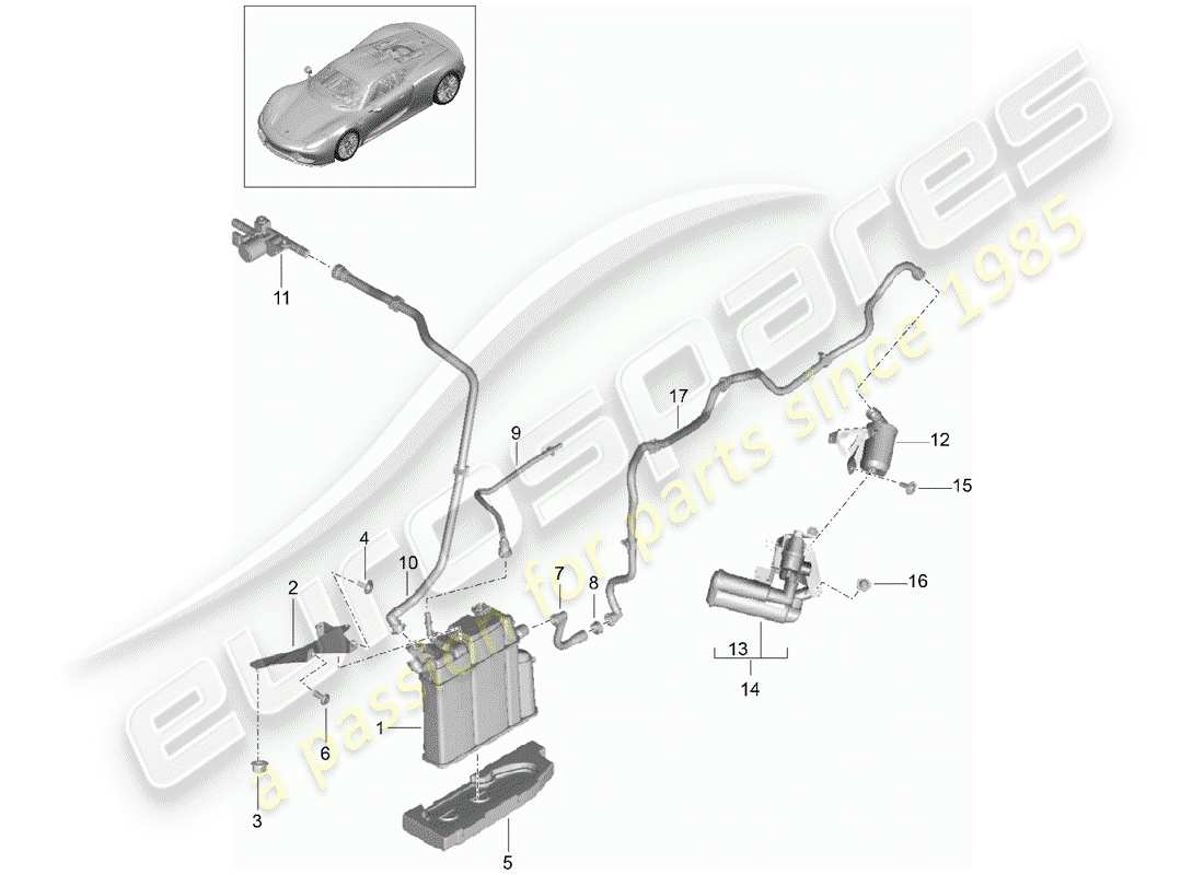 Porsche 918 Spyder (2015) EVAPORATIVE EMISSION CANISTER Parts Diagram