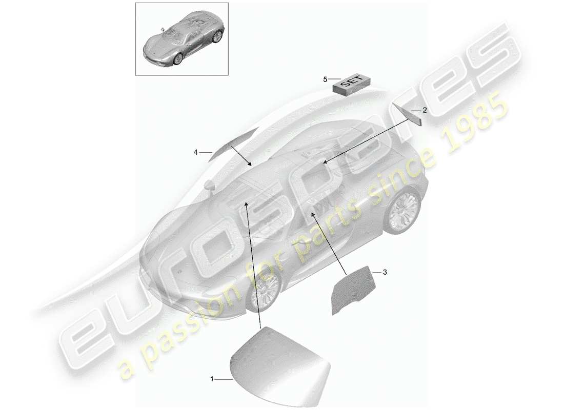 Porsche 918 Spyder (2015) WINDOW GLAZING Parts Diagram