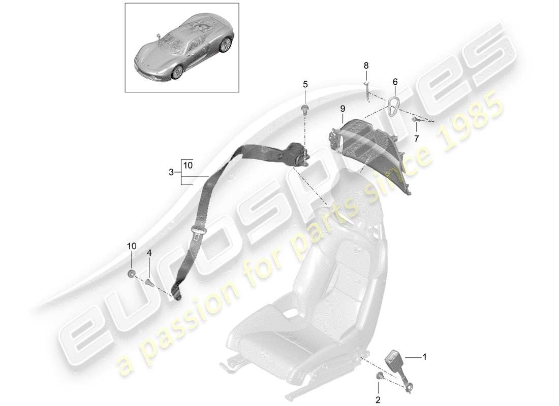 Porsche 918 Spyder (2015) SEAT BELT Parts Diagram
