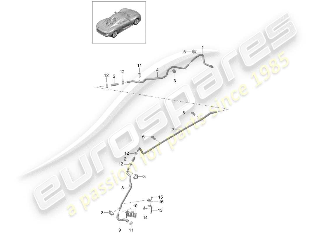 Porsche 918 Spyder (2015) HEATER PIPELINE Part Diagram