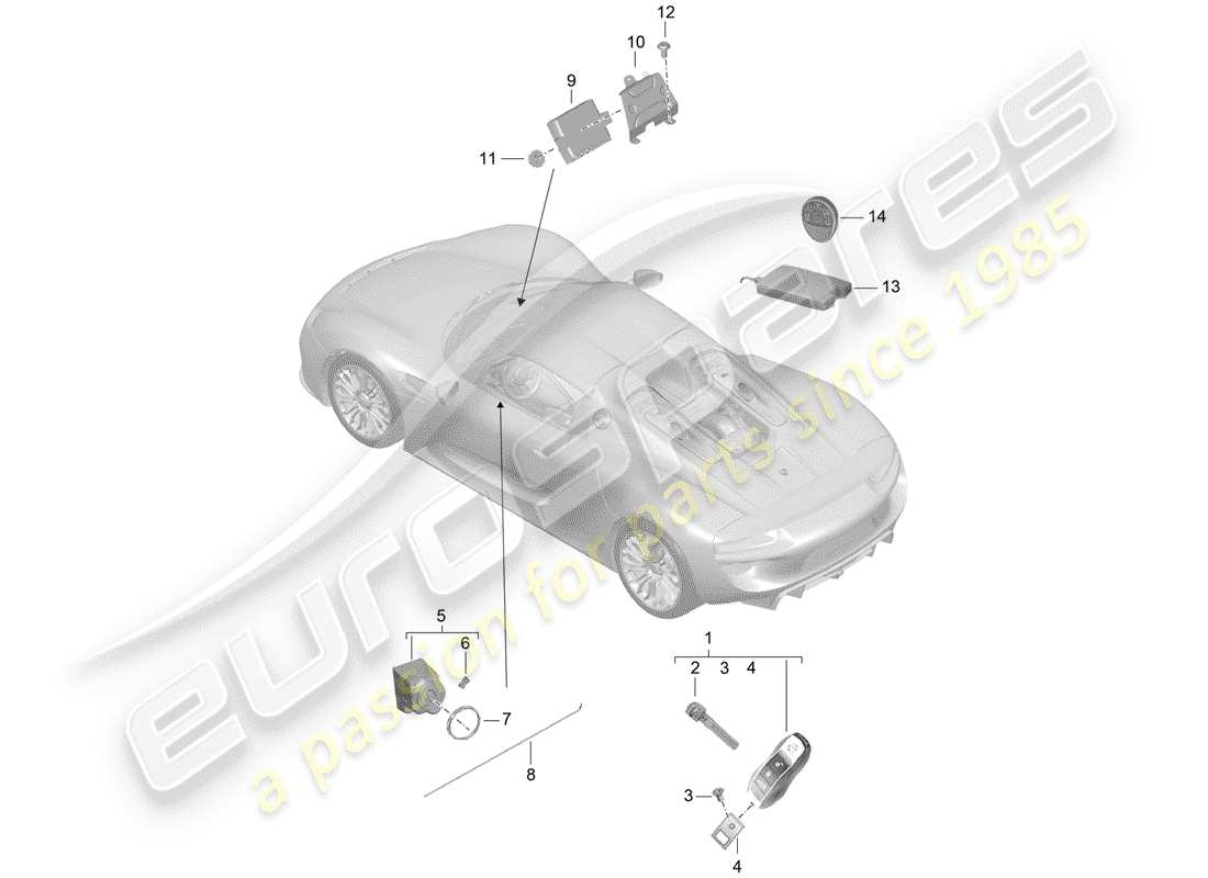 Porsche 918 Spyder (2015) handheld transmitter Parts Diagram