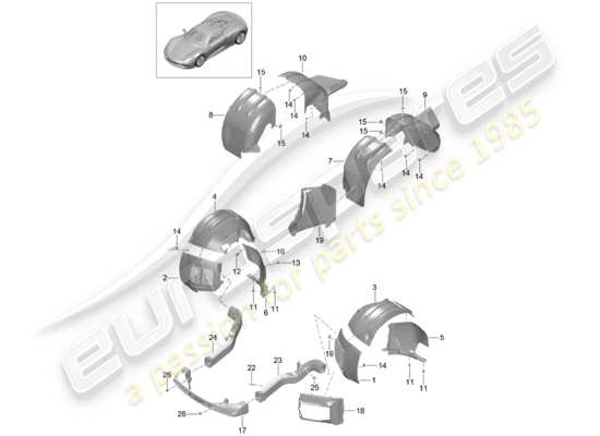 a part diagram from the Porsche 918 Spyder parts catalogue