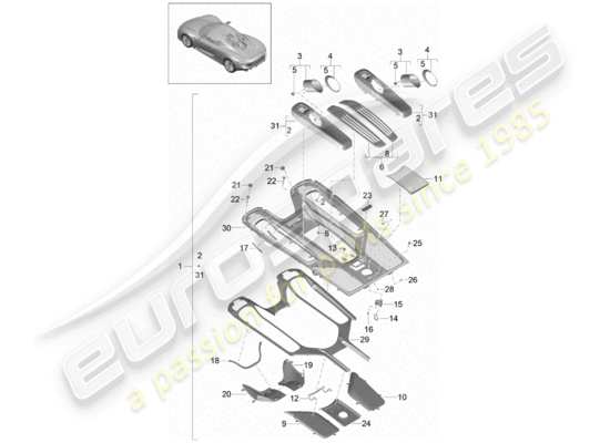 a part diagram from the Porsche 918 Spyder parts catalogue