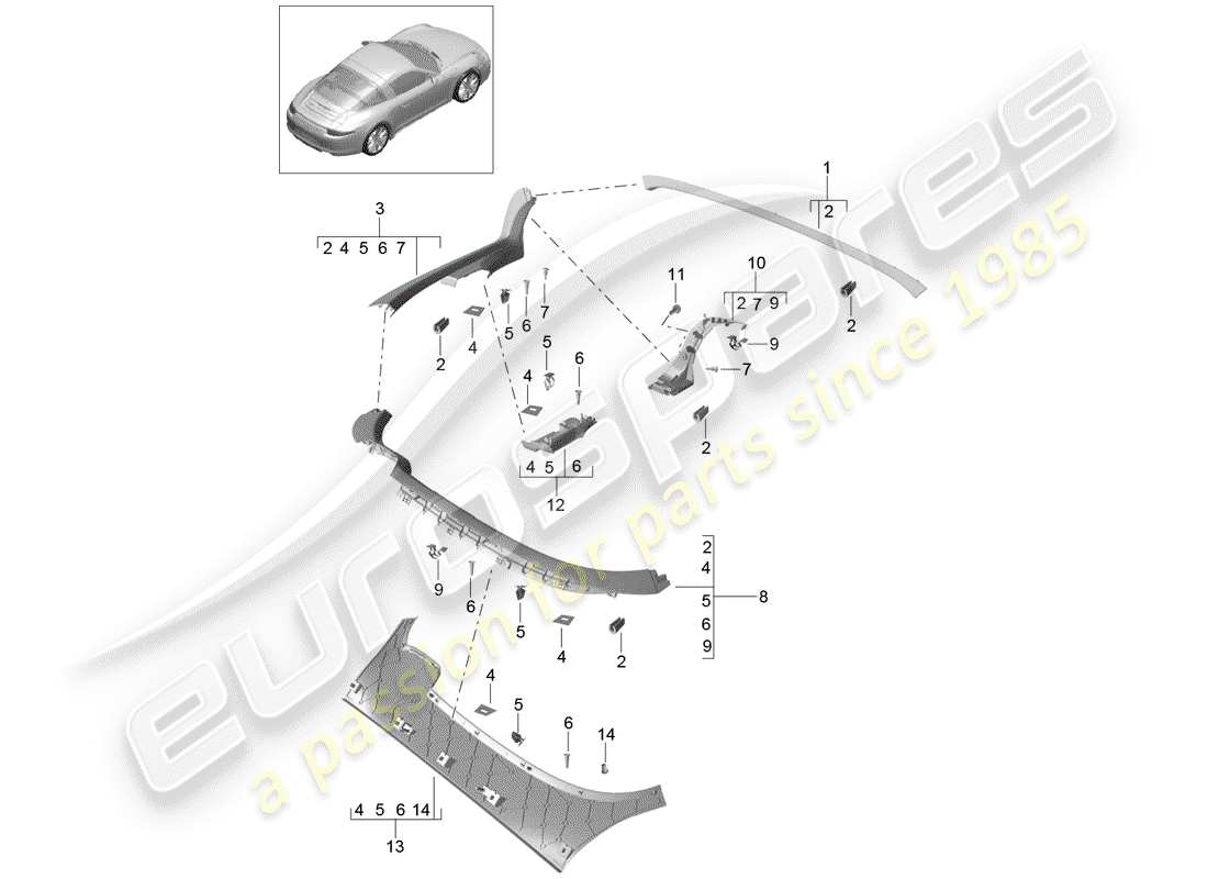 Porsche 991 (2012) trims Parts Diagram