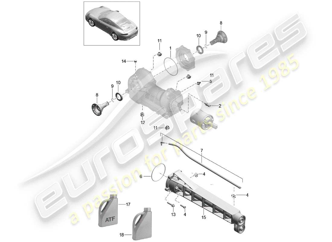 Porsche 991 (2013) front axle differential Part Diagram