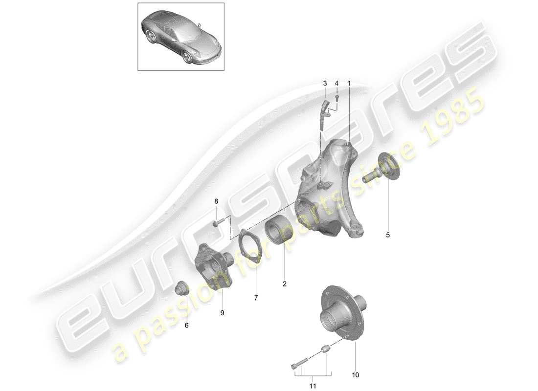 Porsche 991 (2013) wheel carrier Part Diagram