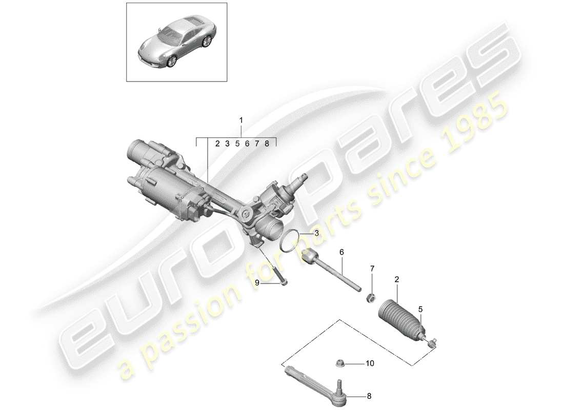 Porsche 991 (2013) STEERING GEAR Part Diagram