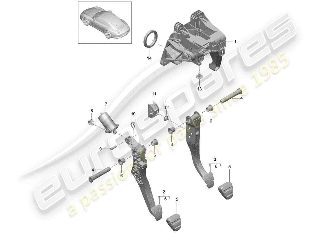 Porsche 991 (2013) Pedals Part Diagram