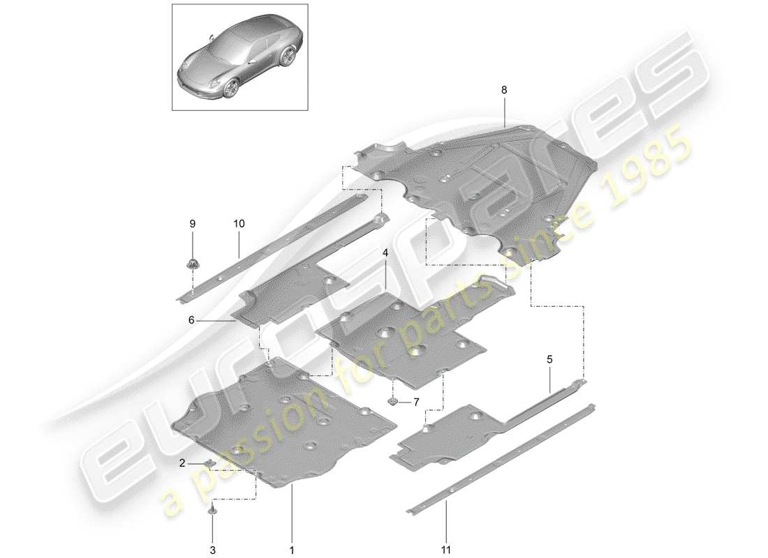 Porsche 991 (2013) UNDERBODY LINING Part Diagram