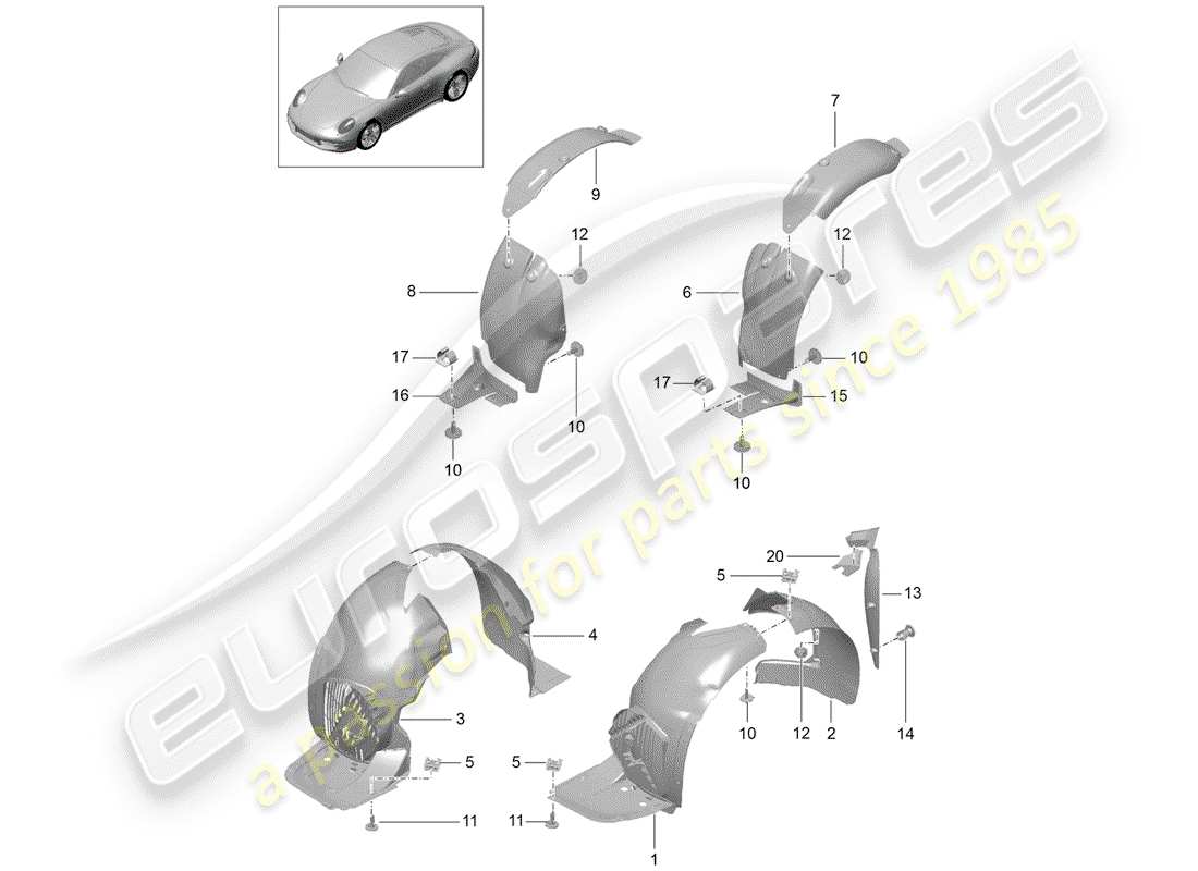 Porsche 991 (2013) WHEELHOUSE PROTECTOR Part Diagram