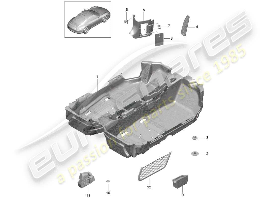 Porsche 991 (2013) floor cover Part Diagram