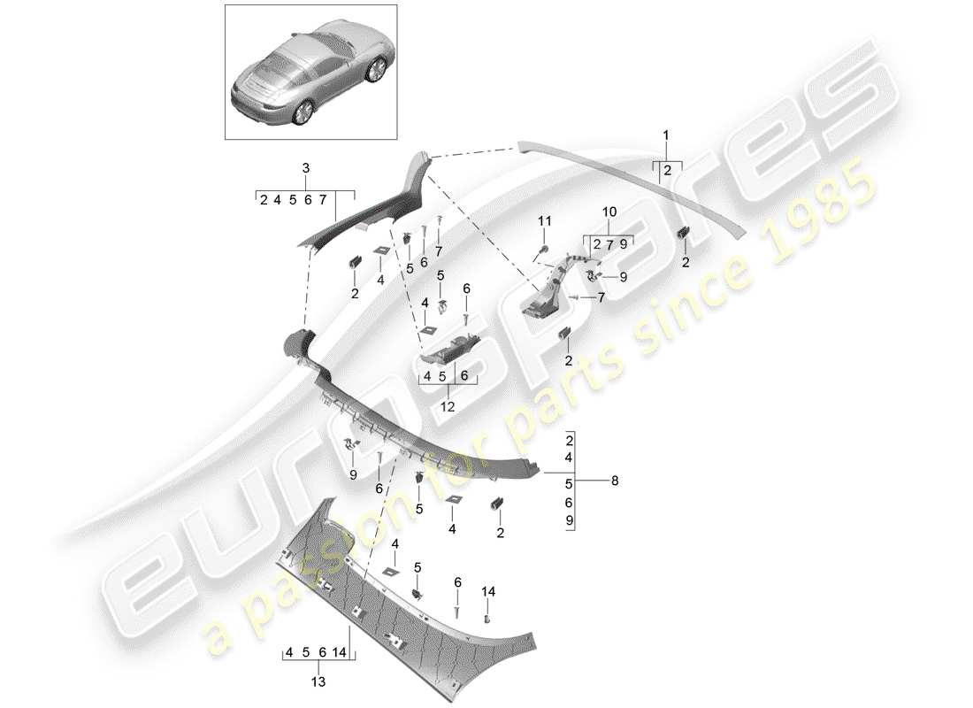 Porsche 991 (2013) trims Part Diagram