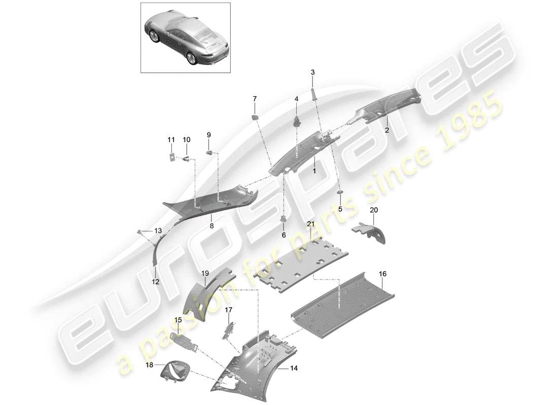 Porsche 991 (2013) a-pillar Part Diagram