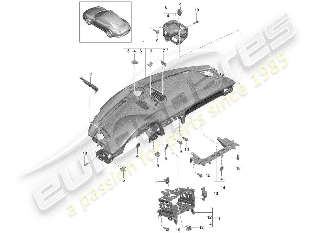 Porsche 991 (2013) dash panel trim Part Diagram