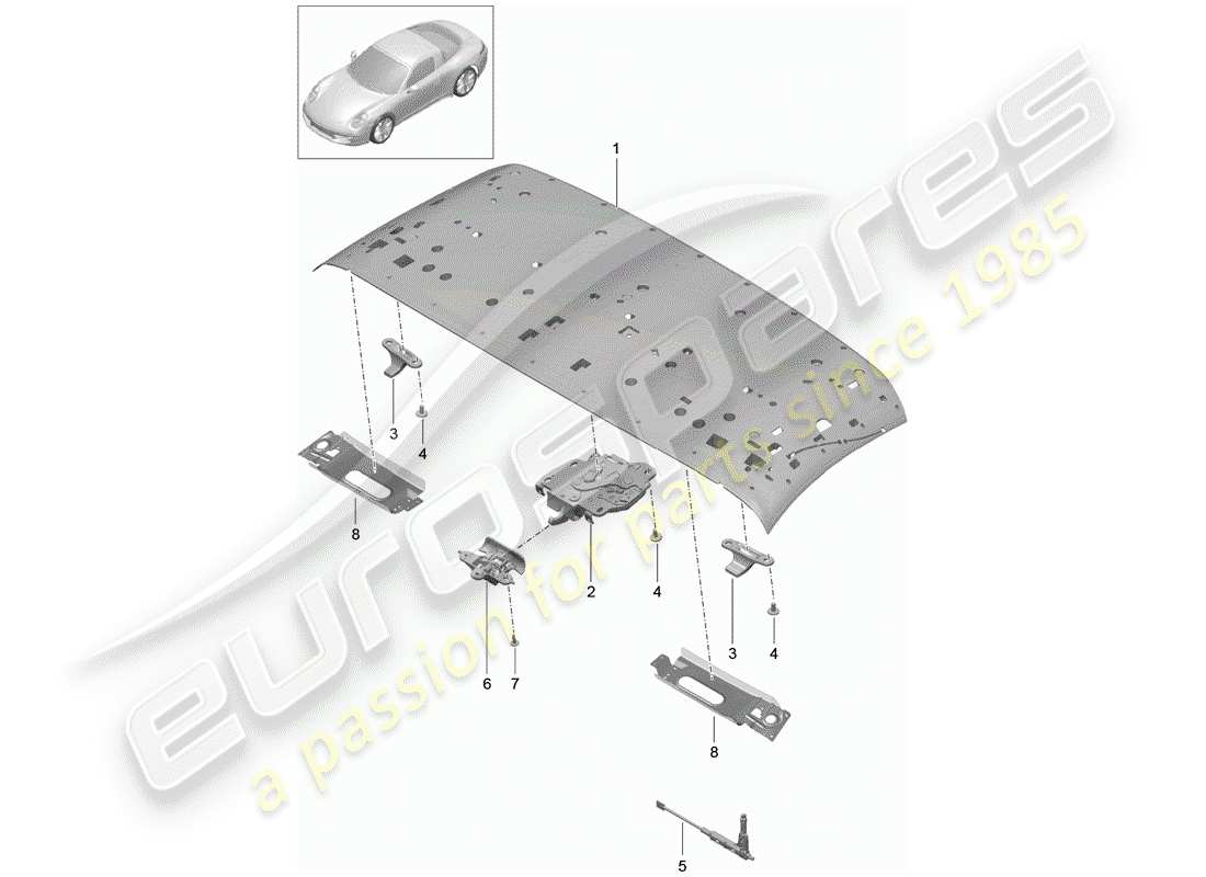 Porsche 991 (2013) top frame Part Diagram