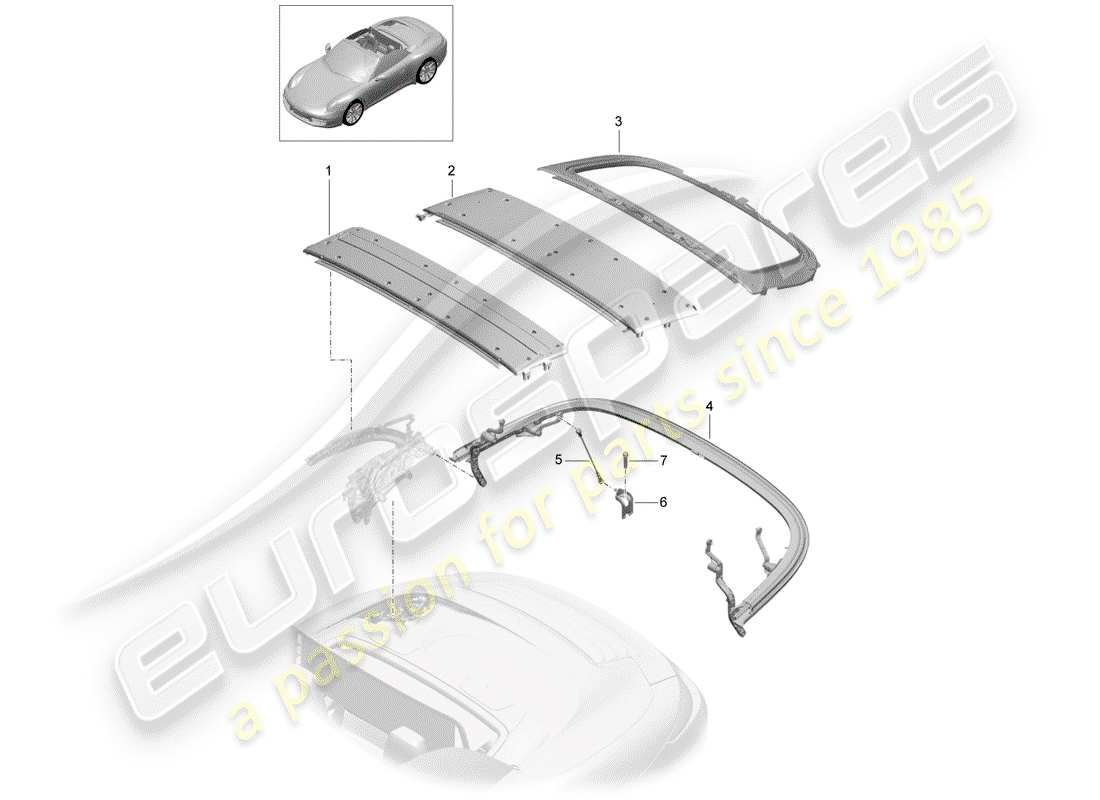 Porsche 991 (2013) top frame Part Diagram