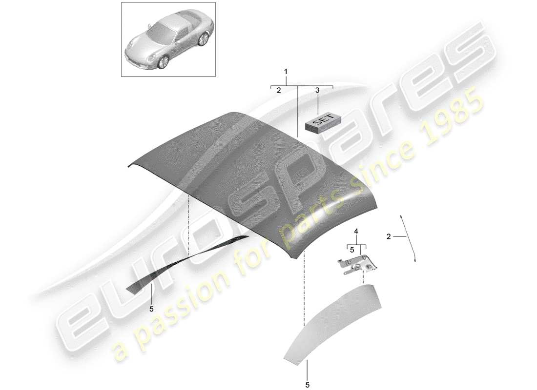 Porsche 991 (2013) convertible top covering Part Diagram