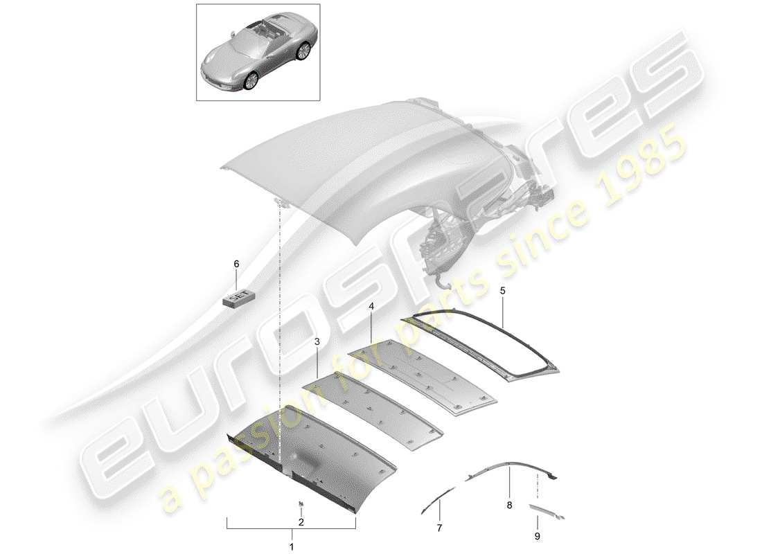 Porsche 991 (2013) Convertible top Part Diagram