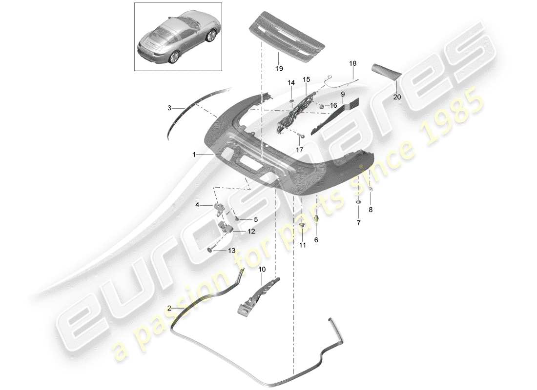 Porsche 991 (2013) TOP STOWAGE BOX Part Diagram