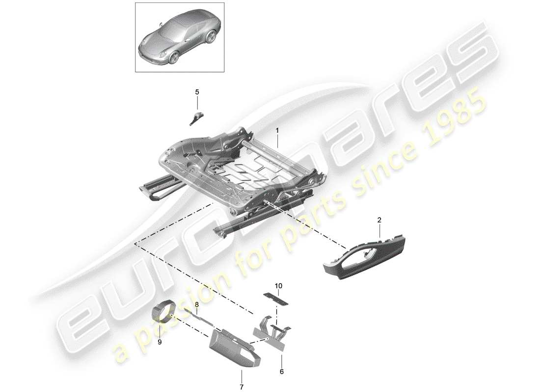 Porsche 991 (2013) seat frame Part Diagram