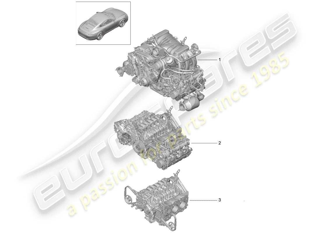 Porsche 991 (2014) REPLACEMENT ENGINE Part Diagram