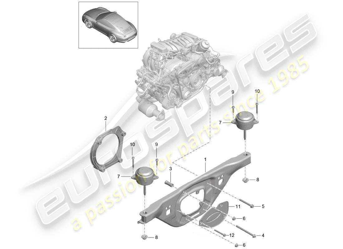 Porsche 991 (2014) engine suspension Part Diagram