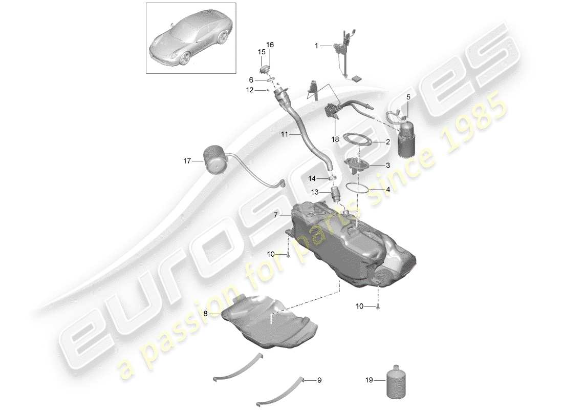 Porsche 991 (2014) FUEL TANK Parts Diagram