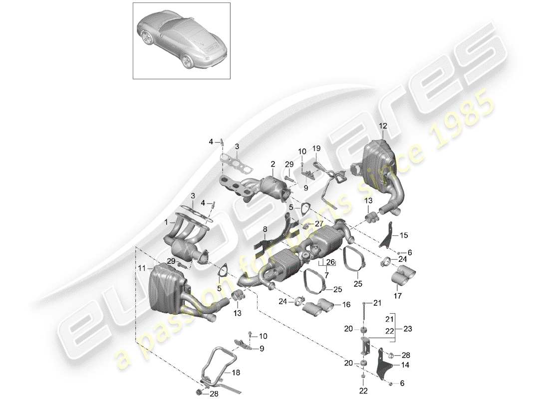 Porsche 991 (2014) Exhaust System Parts Diagram
