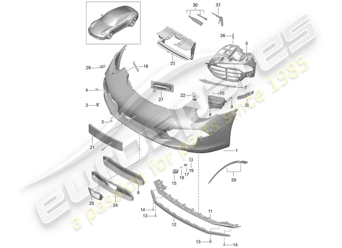 Porsche 991 (2014) BUMPER Parts Diagram