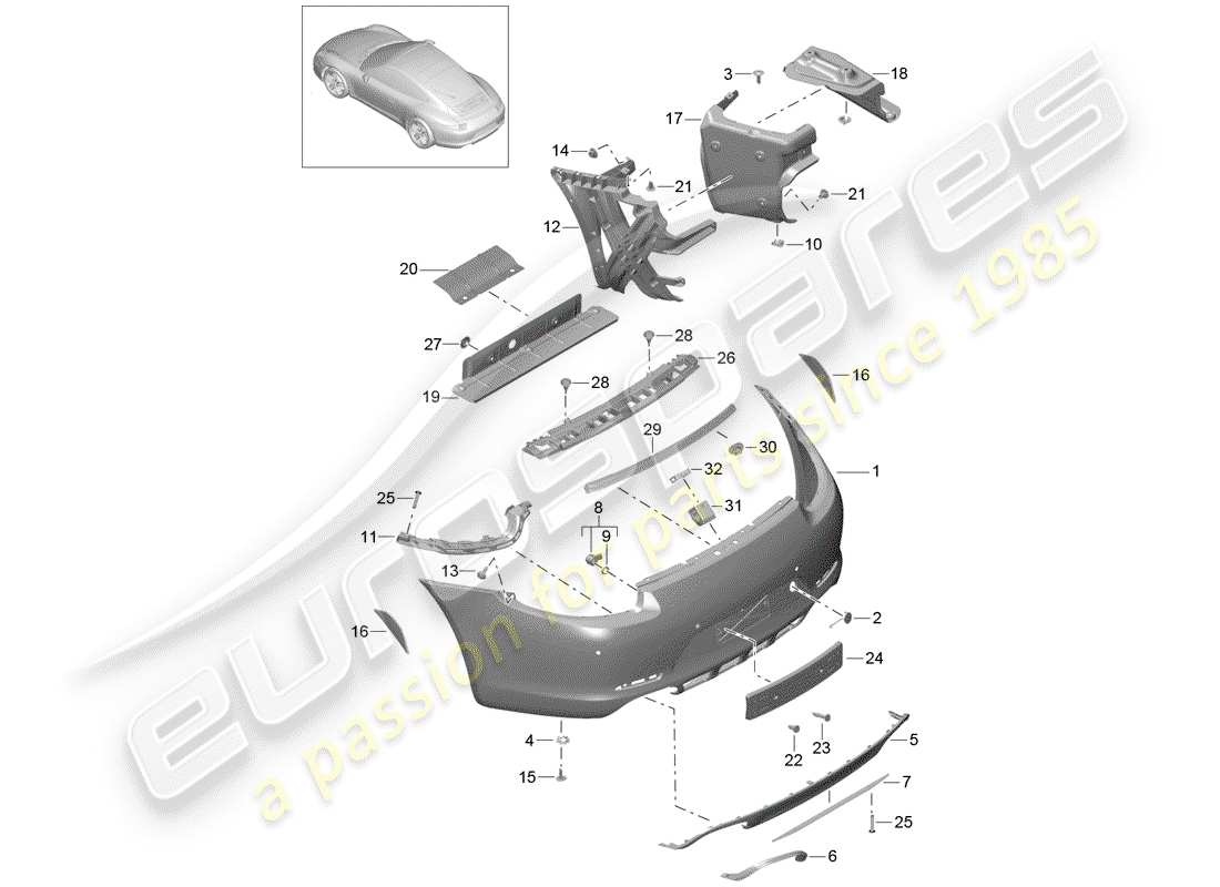 Porsche 991 (2014) BUMPER Parts Diagram