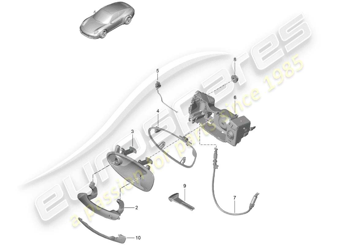 Porsche 991 (2014) door handle Parts Diagram