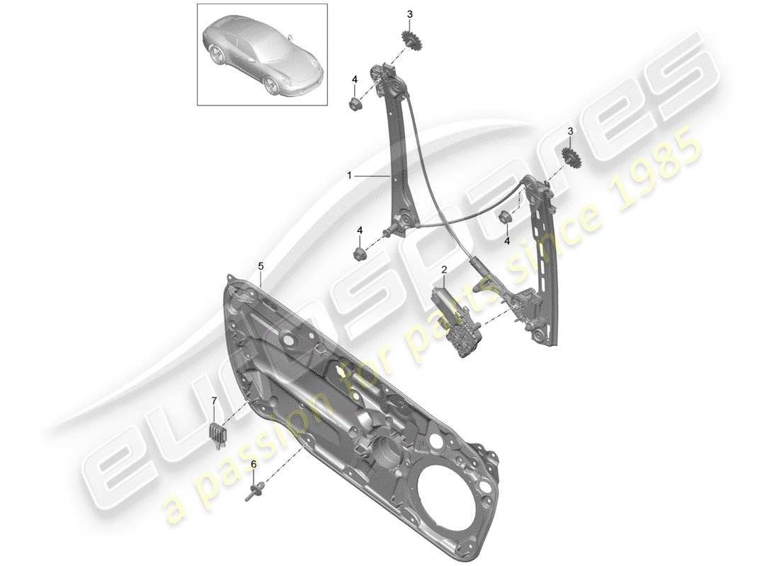 Porsche 991 (2014) WINDOW REGULATOR Parts Diagram