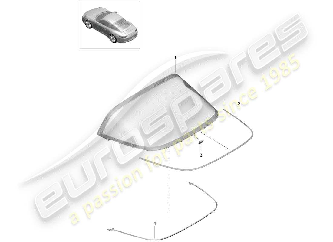 Porsche 991 (2014) REAR WINDOW GLASS Parts Diagram