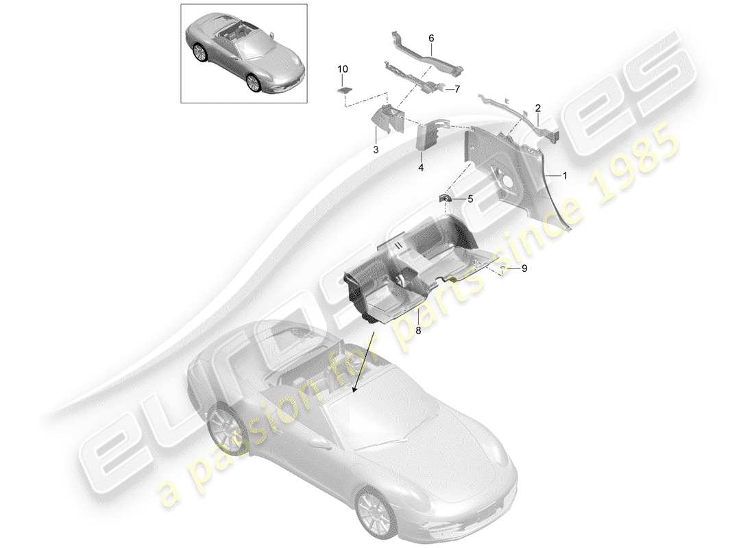 Porsche 991 (2014) side trim panel Part Diagram