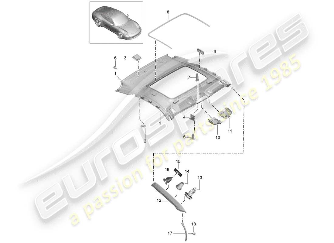 Porsche 991 (2014) ROOF TRIM PANEL Part Diagram