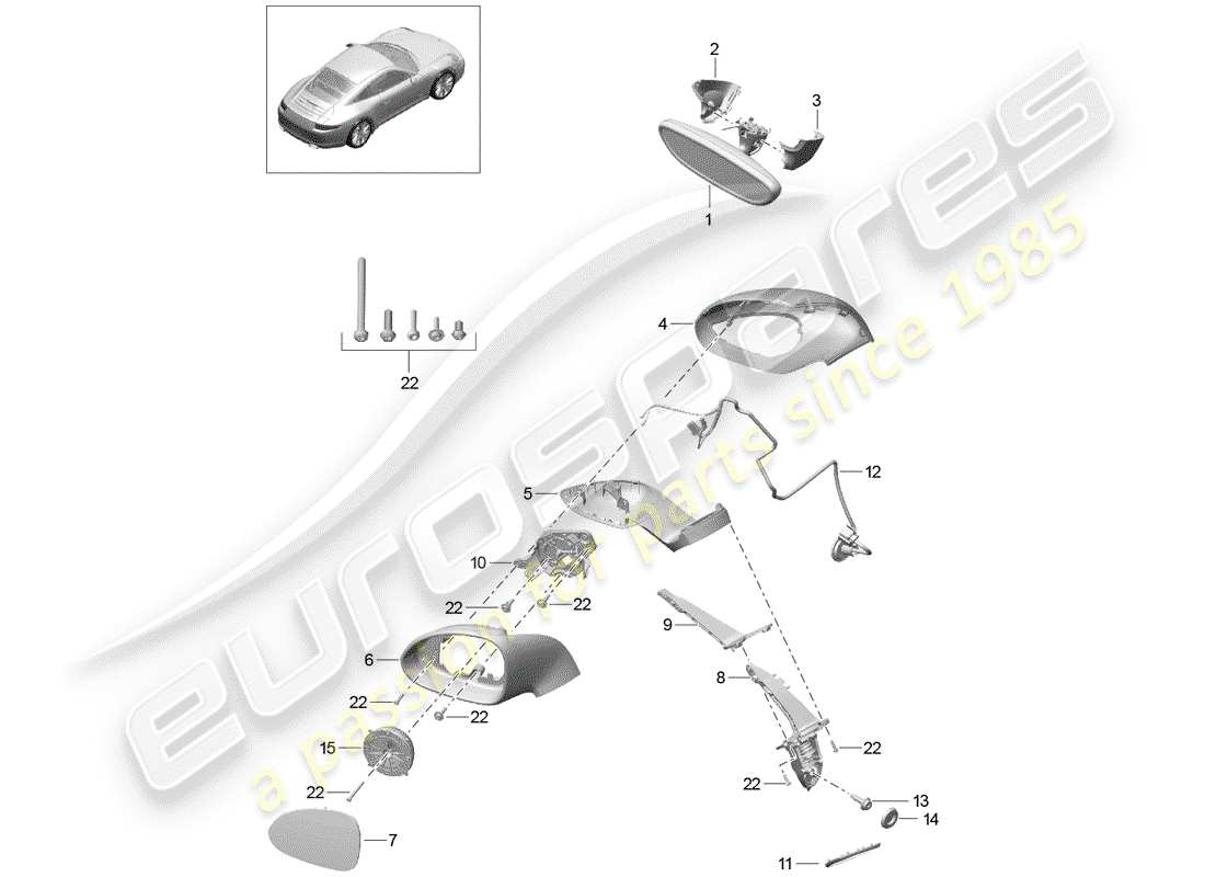 Porsche 991 (2014) rear view mirror inner Part Diagram