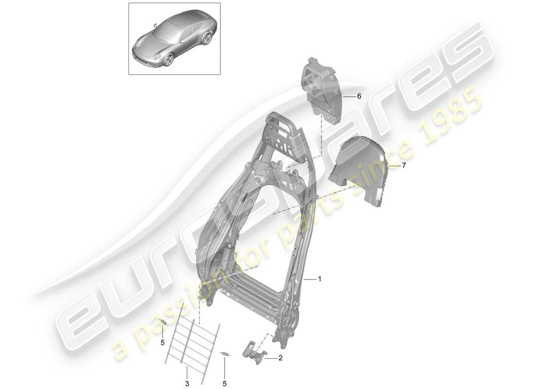 Porsche 991 (2014) FRAME - BACKREST Part Diagram