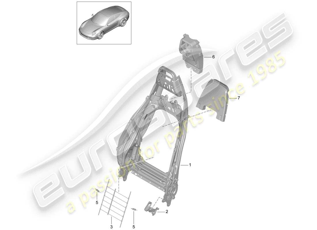 Porsche 991 (2014) backrest frame Parts Diagram