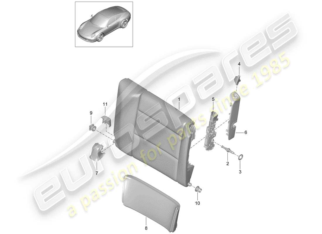 Porsche 991 (2014) EMERGENCY SEAT BACKREST Parts Diagram